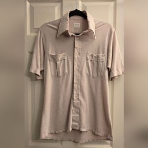Vintage Thane Beige Button-Down Shirt for Men, M